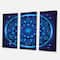 Designart - Neon Deep Blue Horoscope Circle With Zodiac Signs - Modern Canvas Wall Art Print